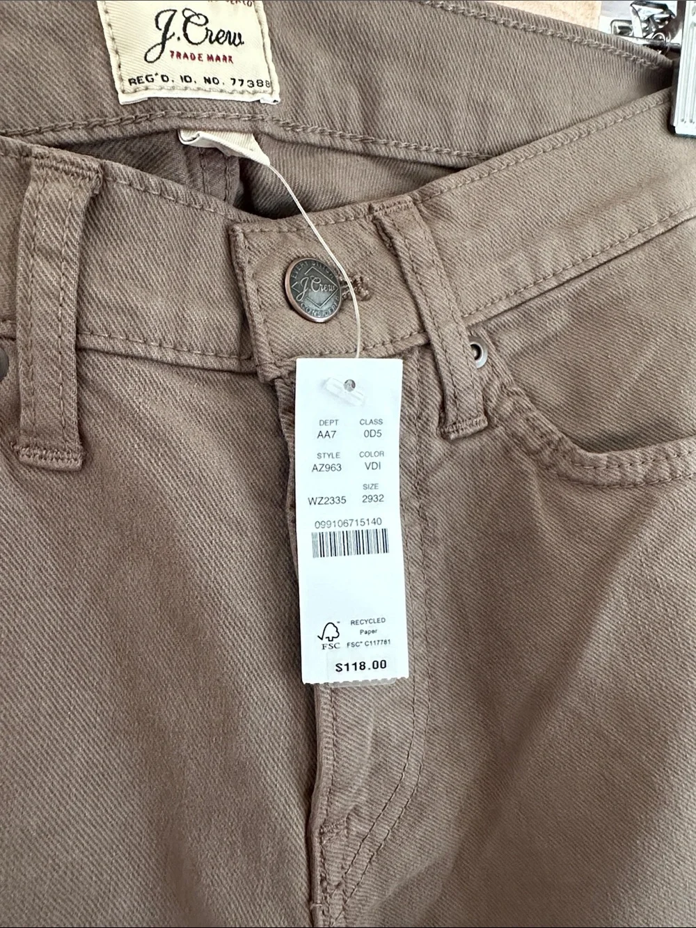 J.Crew 484 Slim Fit Pants NEW Brown Khaki Tan Stretch Chinos Mens 29x32